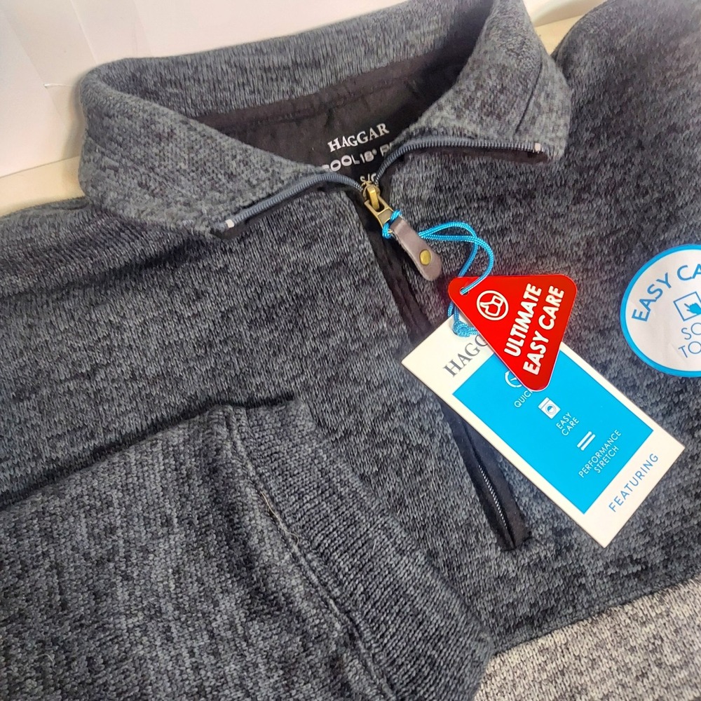Haggar Cool 18 Pro Mens‎ Pullover Gray Quarter Zip Long Sleeve Sweater Small
